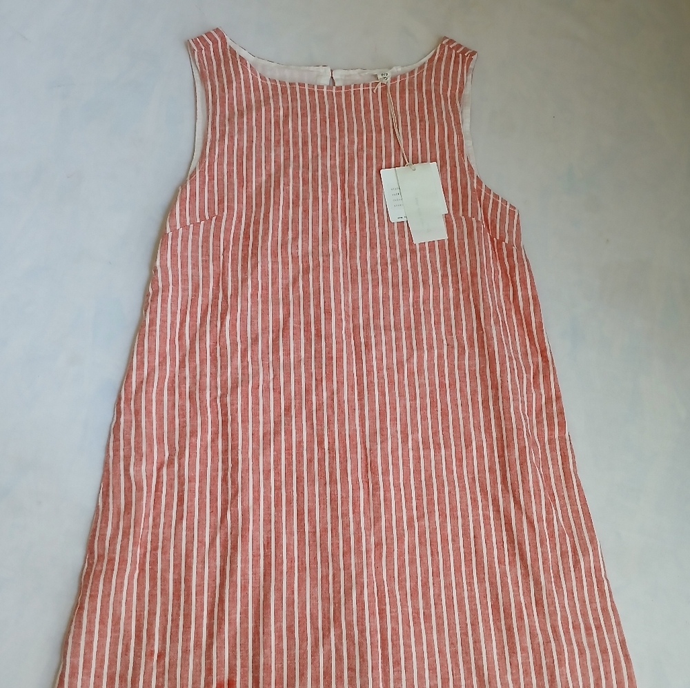 Beach Lunch Lounge Dress Small Linen Blend Striped Shift Travel Boho Coastal New